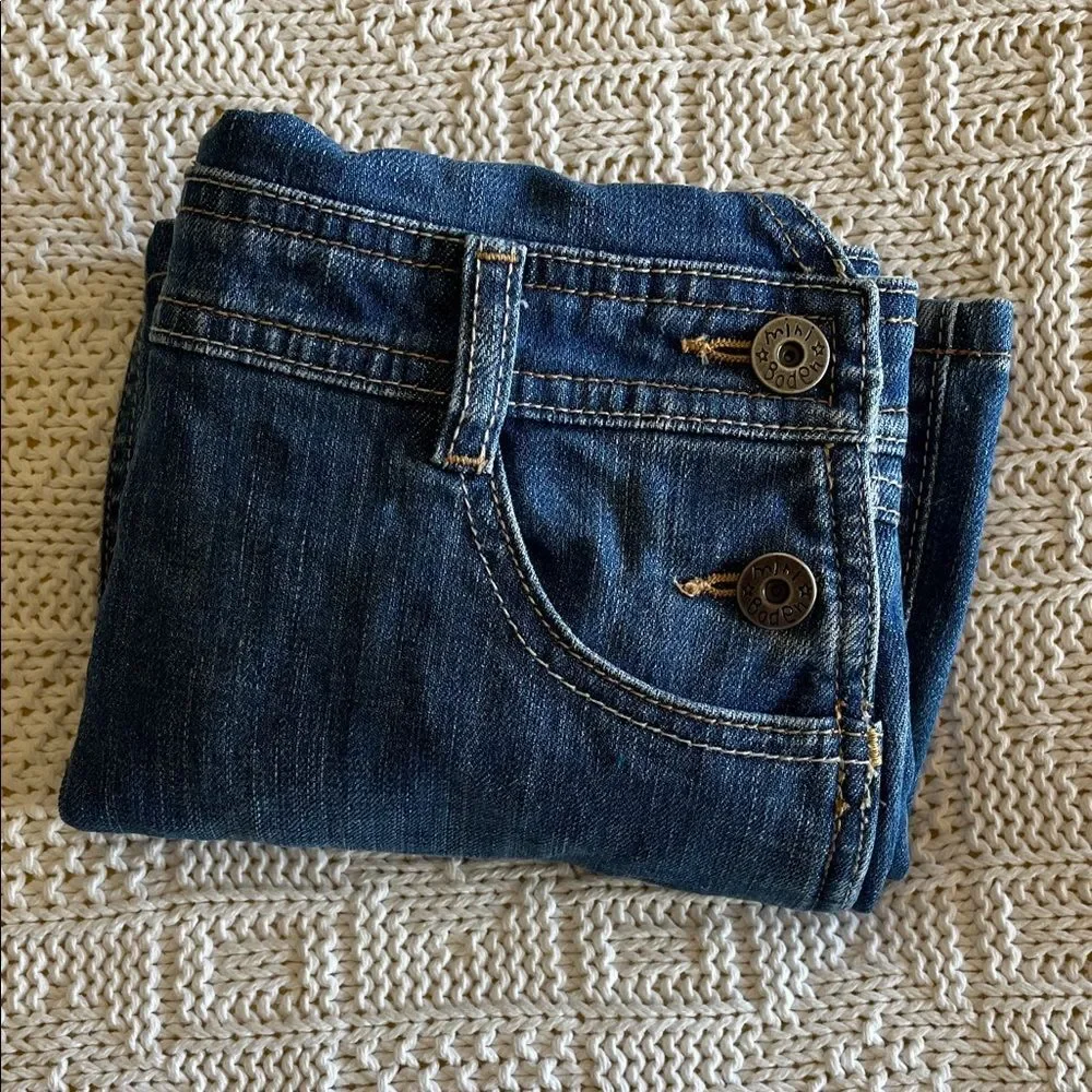 Mini Boden Denim Heart Pocket Overall Dress Jumper Heart Pockets Girls EUC